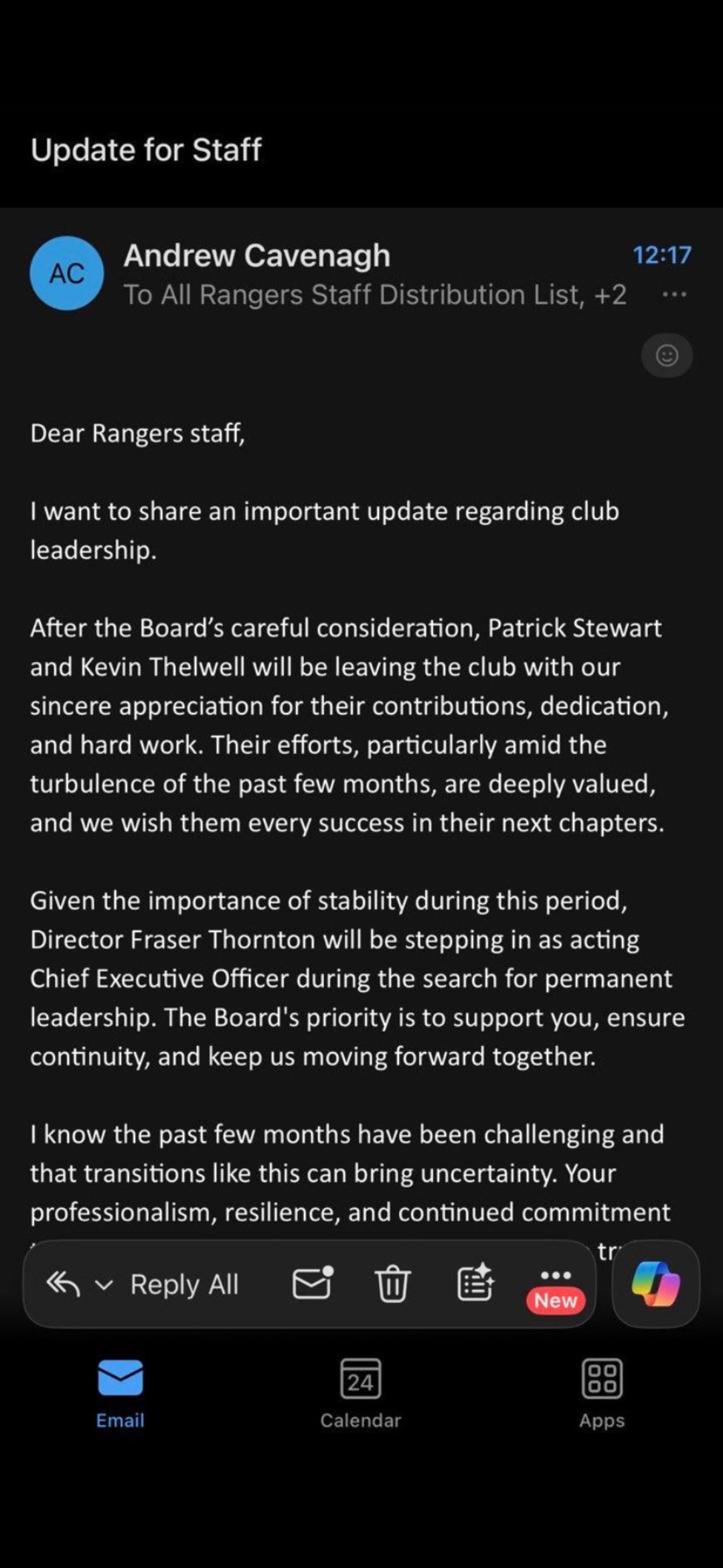 Thelwell and Steward away