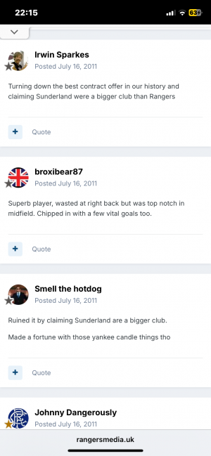 Beale I struggled to find reynas comments about Sunderland being bigger club than rangers. Heres one of the comments I found from maybe 4 fans who picked up on it at the time mate. He defo said it bro