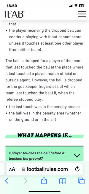 IFAB rules states the ref got the dropped ball to the keeper decision correct. My problem with is that defenders can act they are hurt. This rule needs changing