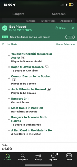 Wee bed builder for anyone interested in a flutter- odds are 1000/1 guys so it’s worth a quid if u like a bet I think